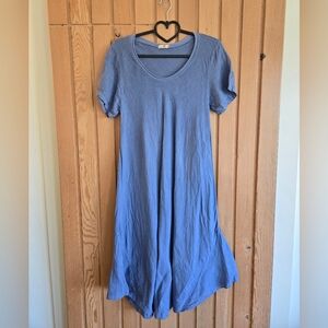 100% Linen Vintage Midi Dress | Size L | Light Blue